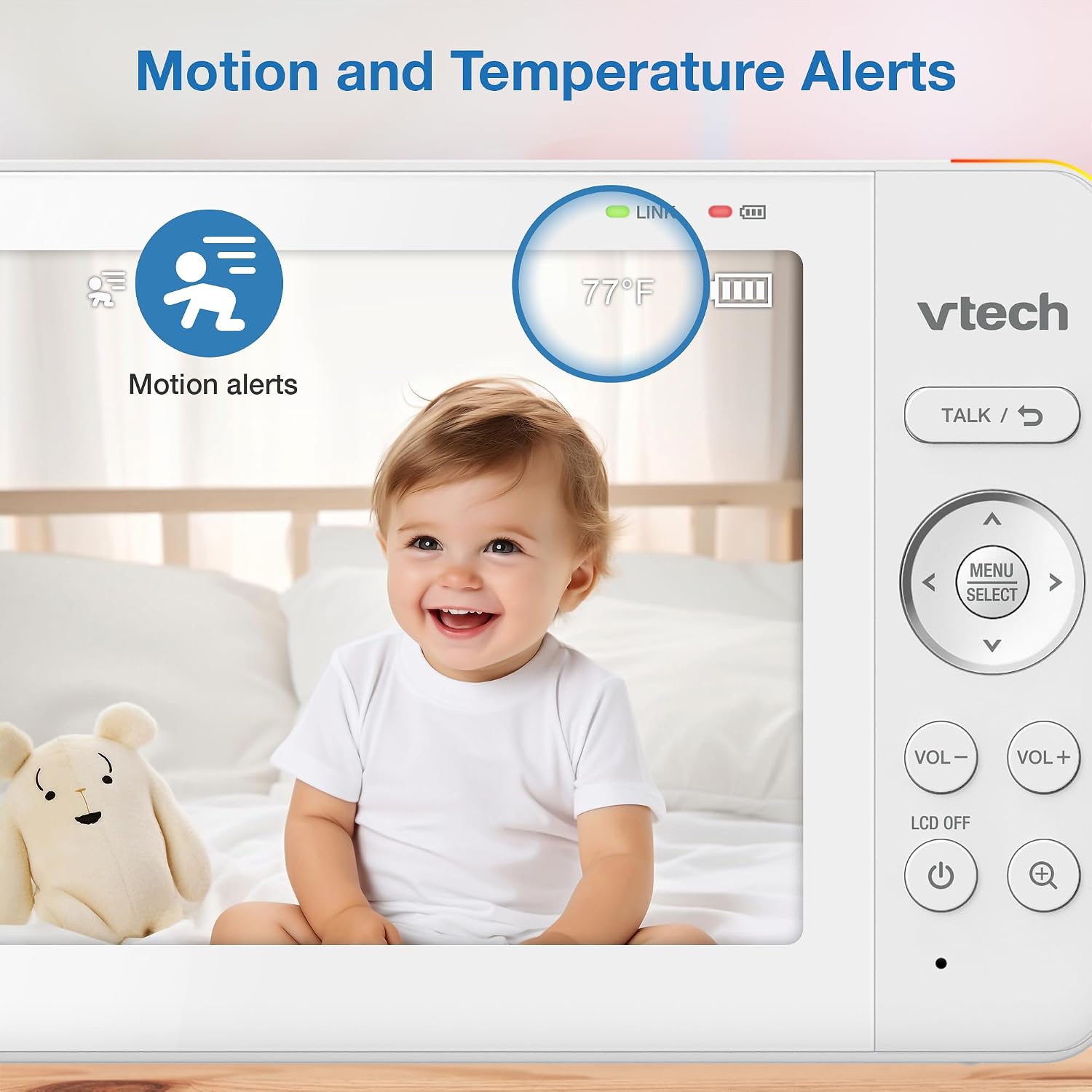 VTech Advanced HQ Max Twin 7' Digital Video 2-Cameras Baby Monitor with Pan Tilt Zoom, Long Battery Life 5000mAh, IPS Screen, Adaptive Multi-Color Night Light, 2-Way Talk, HQ Display, No WiFi, White