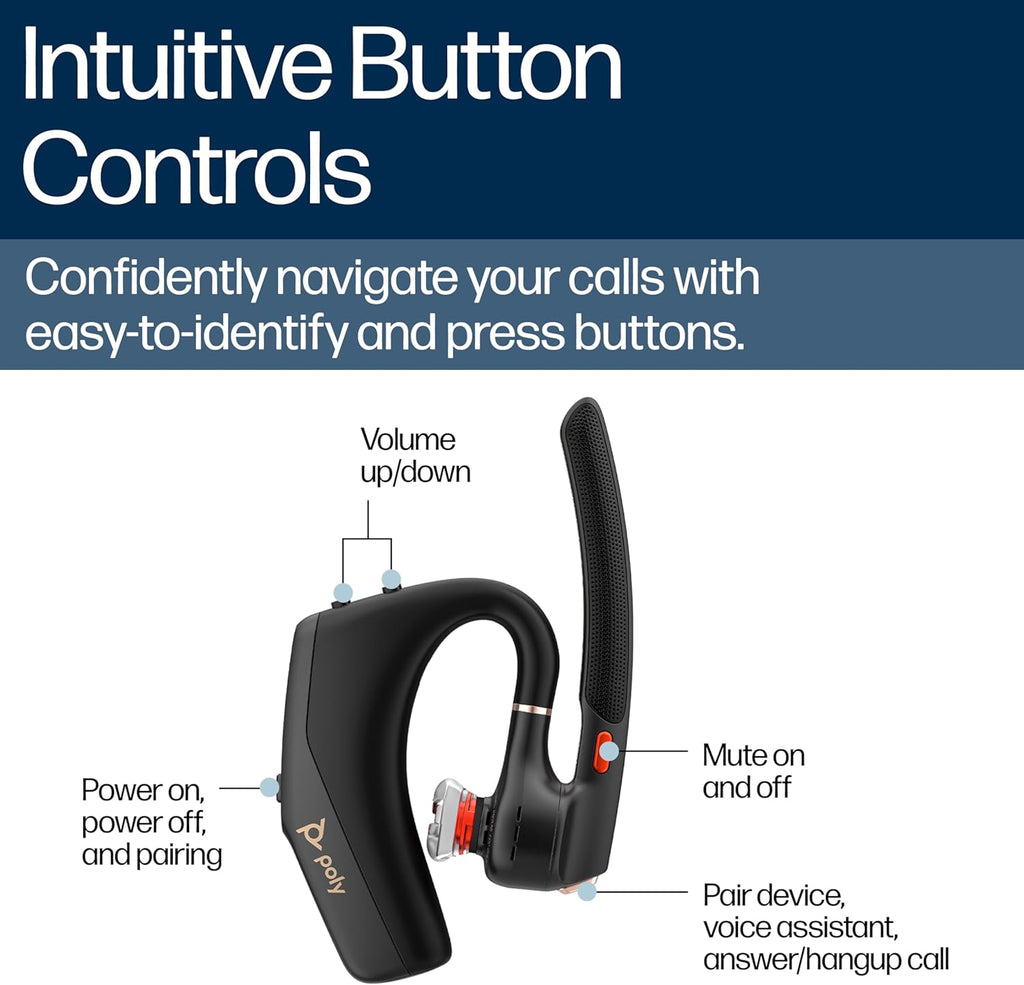 Poly Voyager Legend 50 - Bluetooth Headset - Wireless Headset with Mic - Four Noise-Canceling Mics, AI Noise Block & WindSmart Technology - Connectivity & Smart Call Controls - All-Day Comfort