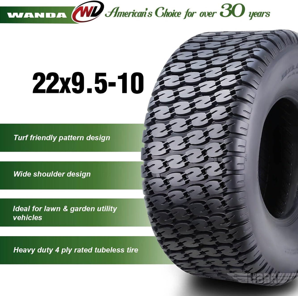 WANDA 22X9.5-10 Lawn Mower Tractor Cart Turf Tires 4 Ply 22x9.5x10 -Set 2-13217