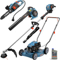 SENIX 17-Inch 26.5 cc Gas Weed Wacker, 20-Inch 144 cc 4-Cycle Gas Lawn Mower, 26.5cc Gas Leaf Blower and 16' Corded Chainsaw Kit