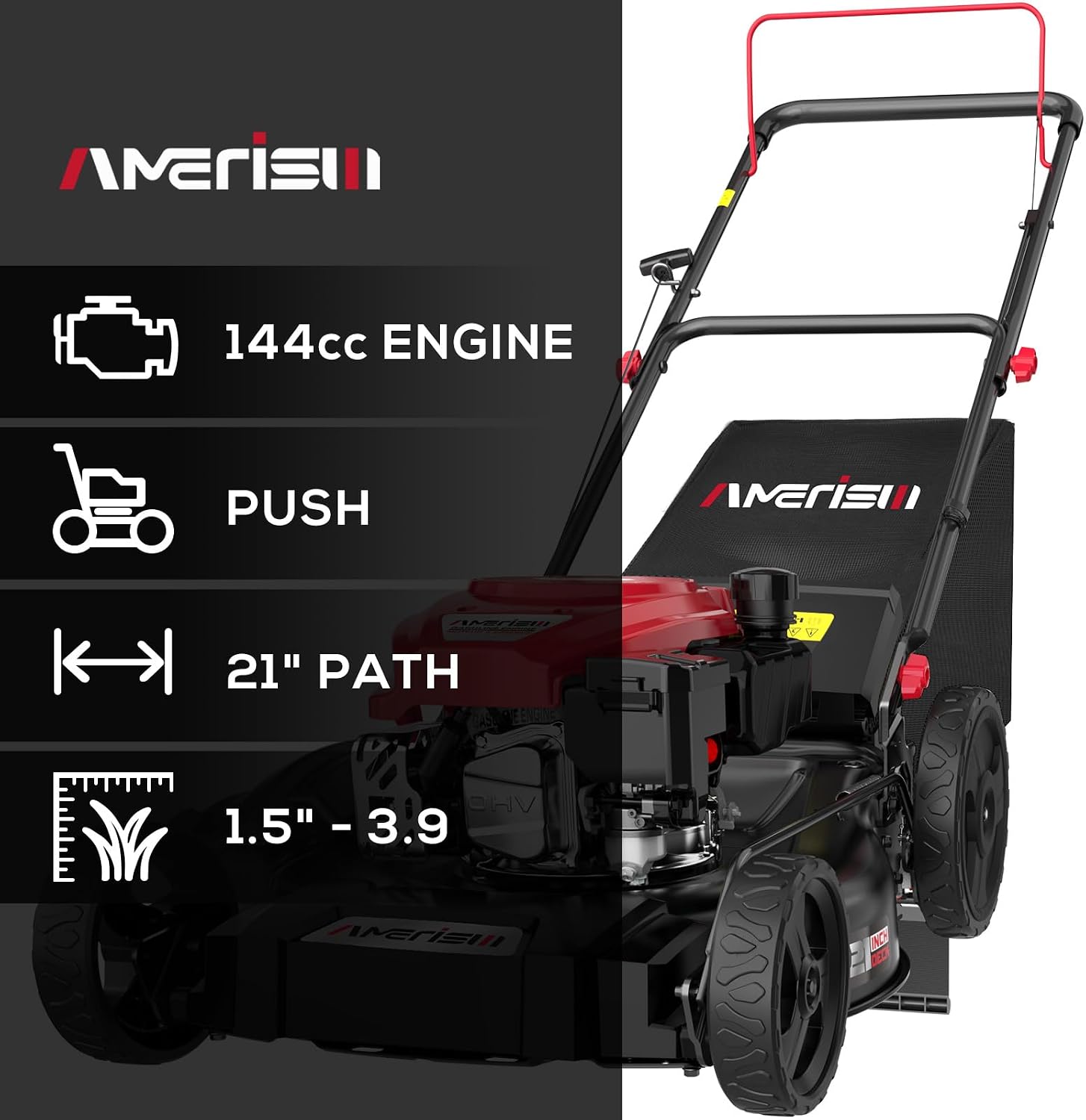AMERISUN Gas Lawn Mower, 21' with 144cc 4-Cycle OHV Engine 3-in-1 Walk-Behind Push Lawn Mower (AV8621P1)