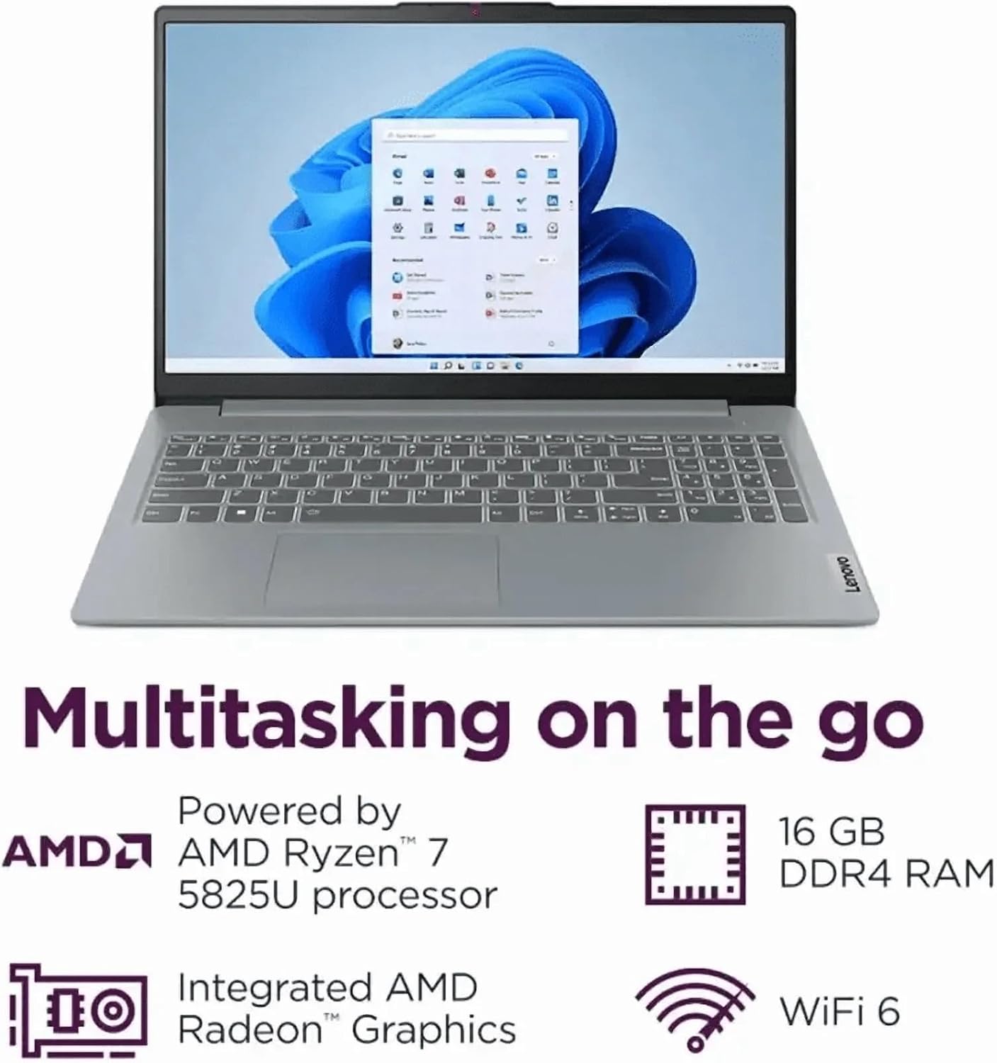 Lenovo Slim Touchscreen Laptop (15.6' FHD, AMD Ryzen 7 5825U (> Intel i7-1255U) 16GB RAM, 512GB SSD), IdeaPad 3 for Business, Home, School, 10-Hr Long Battery Life, Wi-Fi 6, Win 11 Home, Arctic Grey
