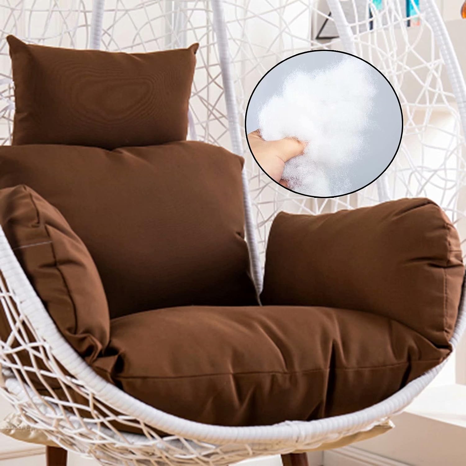 Egg Chair Cushion Only, Outdoor Hanging Swing Chair Cushion, Hanging Egg Chair Cushion Thick, Washable Cover Hanging Hammock Chair Cushion for Garden, Chair Pads Replacement Brown