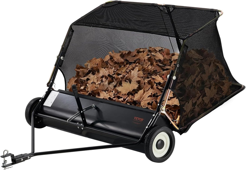 VEVOR 52 in Tow Behind Lawn Sweeper, 26 cu.ft. Large Yard Sweeper, Adjustable Sweeping Height, Heavy Duty Leaf & Grass Collector with Dumping Rope, Pull Behind Sweepers for Debris Grass Clippings