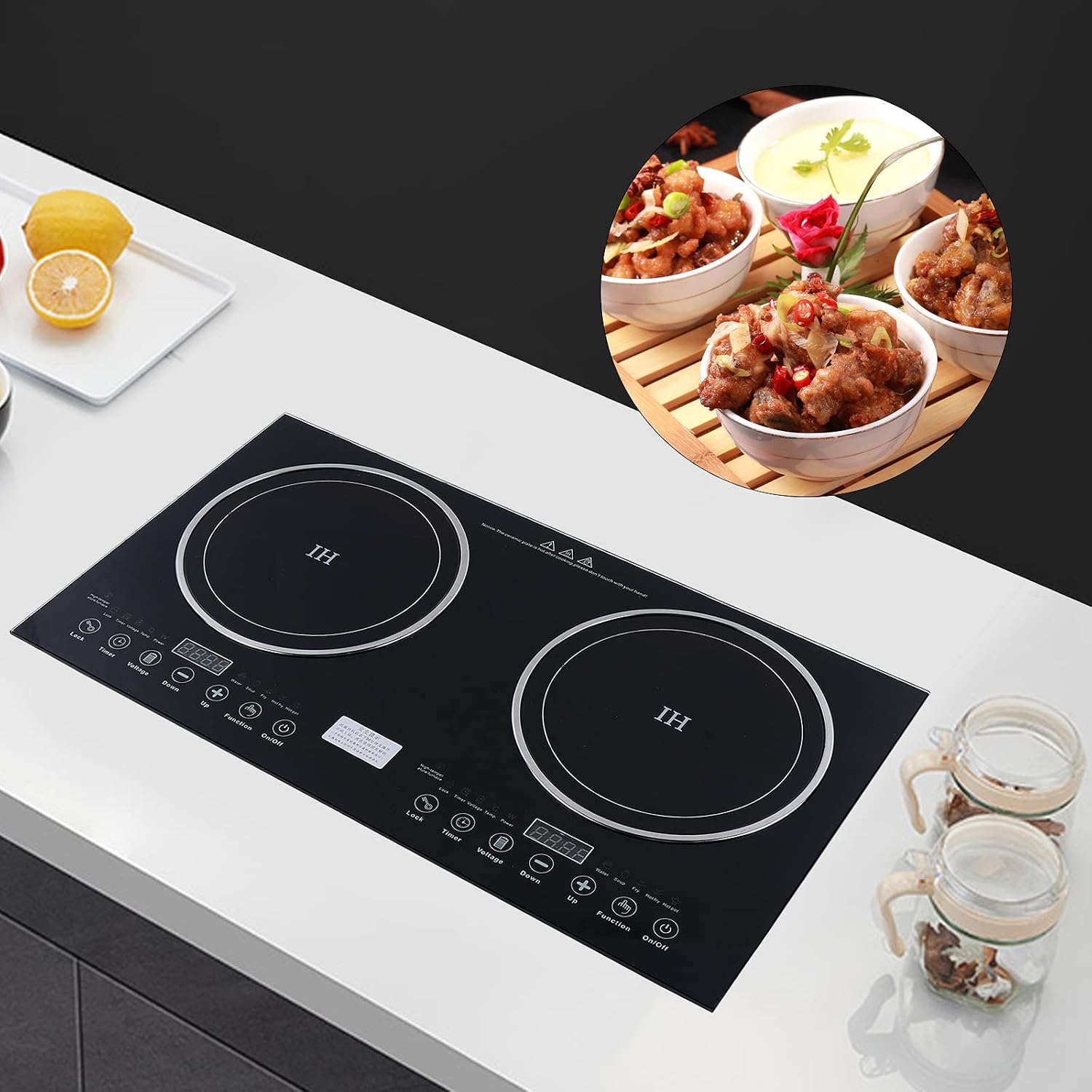 Induction Cooker and Ceramic-Cooker,110V 2600W Portable Induction Cooktop Electric Dual Induction Cooker and Ceramic-Cooker Cooktop Countertop Digital Electric Countertop Double Burners,8 Gear Firepower (1200W Induction cooker+1400W Ceramic Cooker)