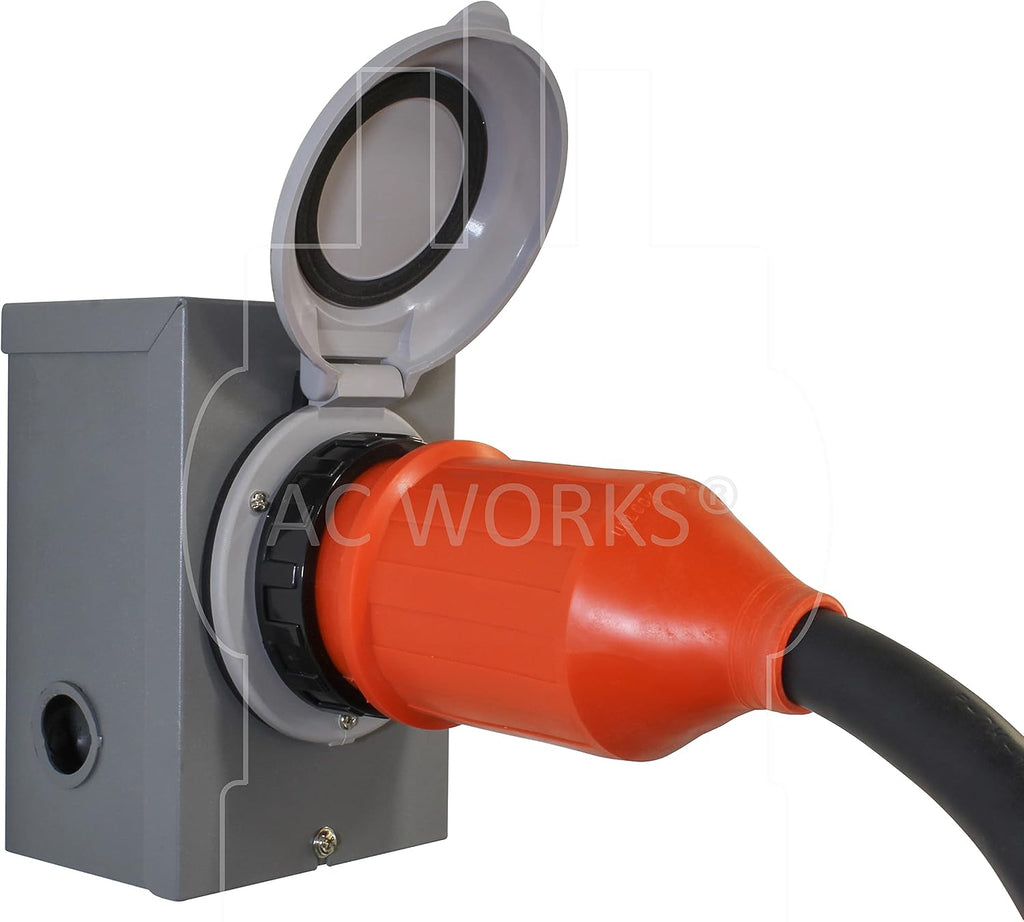 AC WORKS® [L1430M50] Generator L14-30P 30A 4-Prong Plug to 50A RV/Marine Power Inlet Adapter Cord (50FT)