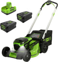 Greenworks 60V 21' Brushless (Self-Propelled) Cordless Lawn Mower, 2 x 4.0Ah Batteries (3/4 Acre, Rapid Charger, 4-in-1, LED Lights, IPX4)