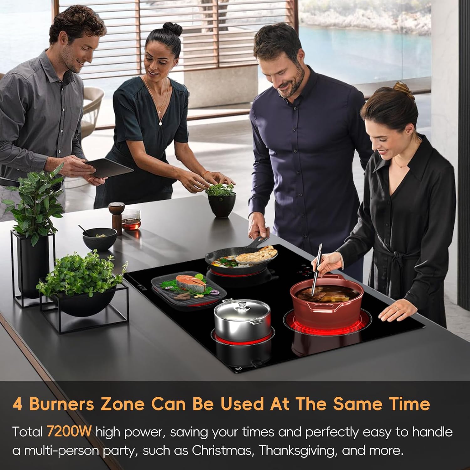Electric Cooktop 30 inch 4 Burner, 6700W Built-in Radiant Electric Stove Top with Knob Control, Electric Ceramic Stove Cooktop with 11 Level Power Adjustable, 220-240V, Hard Wire