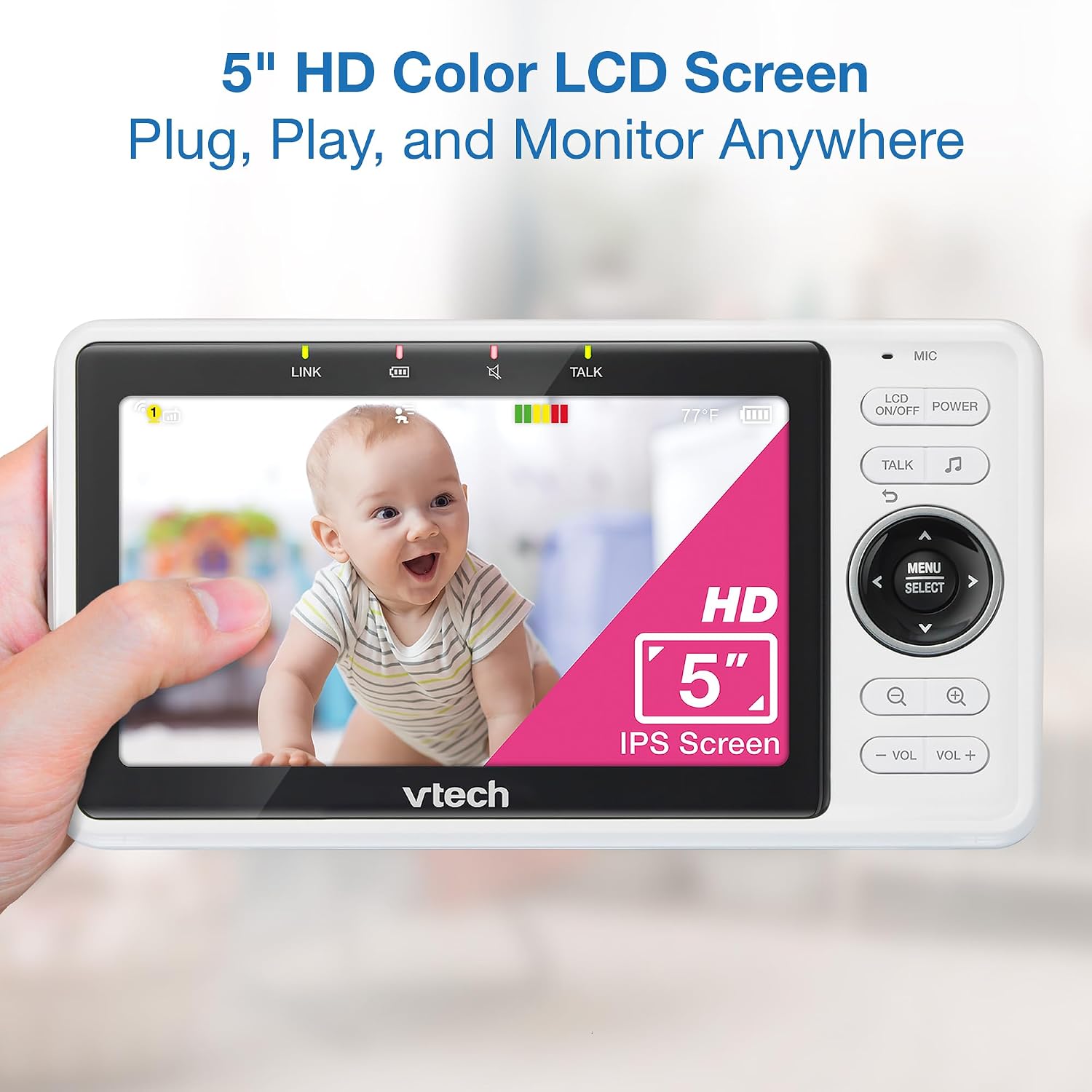 VTech 2-Cameras Smart WiFi Baby Monitor with 1080p FHD Camera and 5' HD IPS Screen, Free App with Motion Video, Sound/Motion Detection and Notifications, Split-Screen, Pan-Tilt-Zoom: VM901-2HD