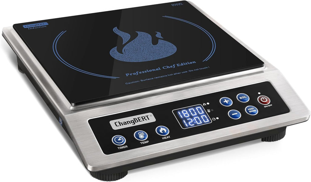 ChangBERT Induction Cooktop NSF Certified Professional Chef Edition Stove, 1800W Commercial Induction Burner with Schott Glass, Large Heating Coil Electric Hot Plate for Restaurant Hotel Food Station