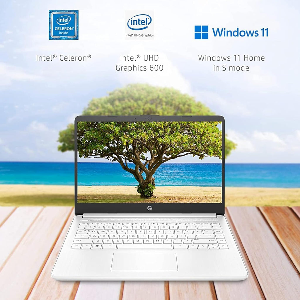 HP New 14' HD Ultral Light Thin Laptop, Quad-Core Intel Celeron Processor, 16GB RAM, 320GB (64GB eMMC+ 256GB Card), Wi-Fi, Upto 11 Hours, Windows 11 S + 1 Year Office 365+HubxcelAccessory, White