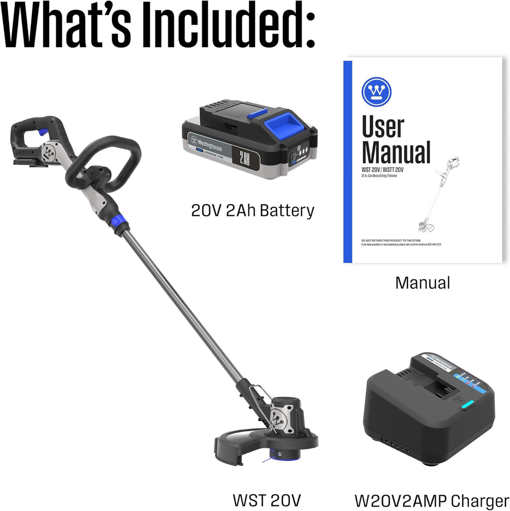 Westinghouse 20V 2-in-1 Cordless String Trimmer and Edger, 12 Inch Cutting Path with 2.0Ah Battery and Charger