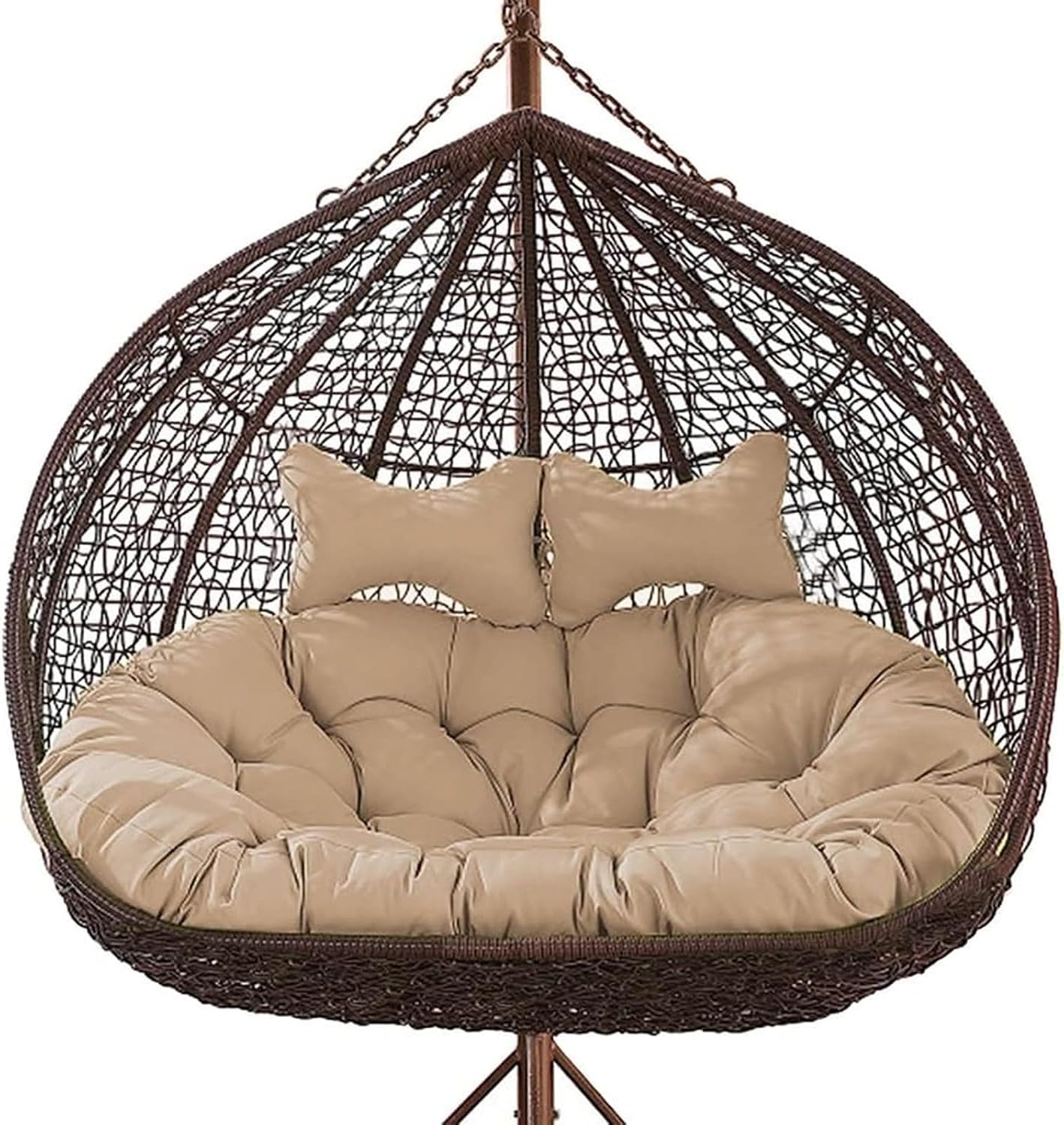 Double Swing Chair Cushion Replacement, Large Egg Chair Cushion with Adjustable Pillow for Indoor Outdoor Garden Balcony Rocking Hanging Basket Rattan Chair Rest Seat Pad(D)