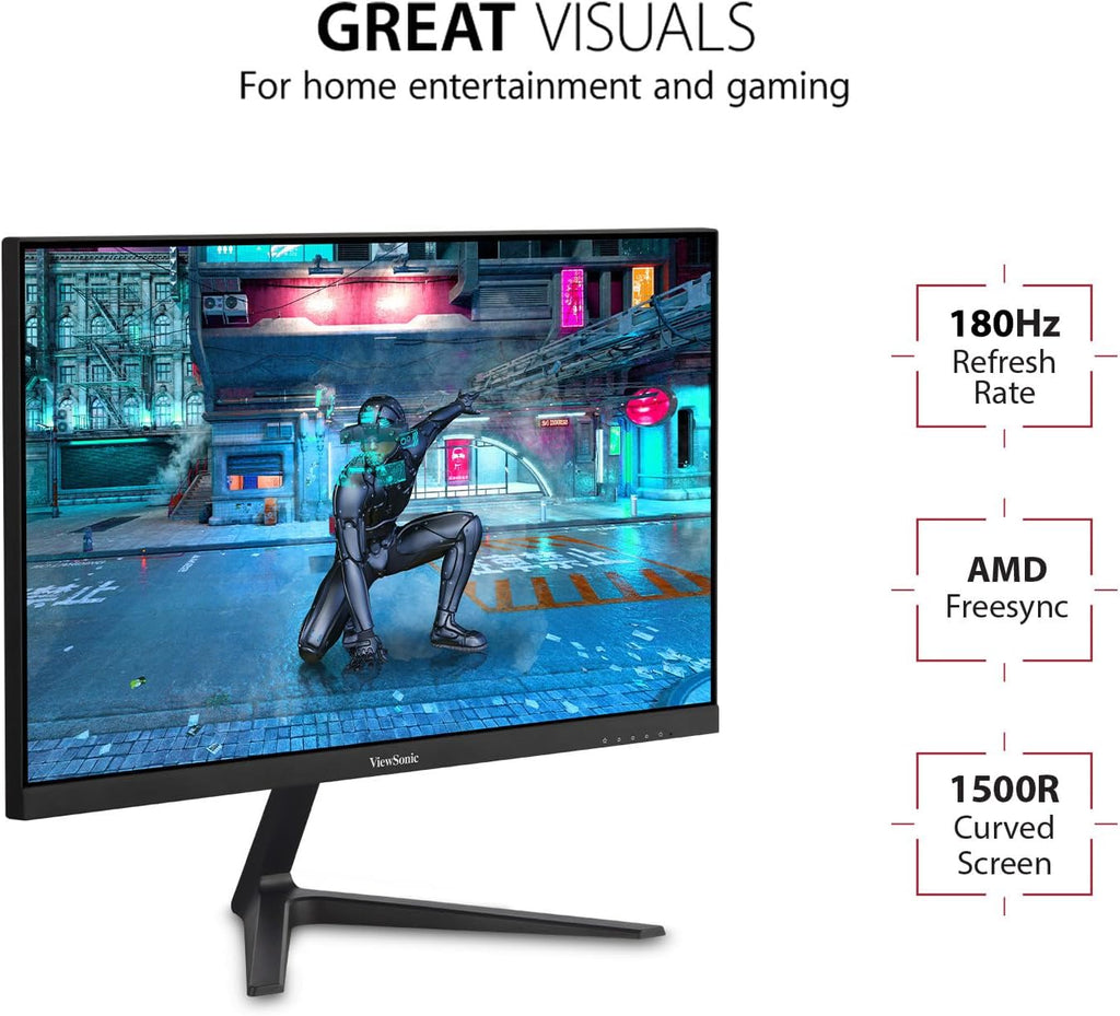 ViewSonic VX2418C 24 Inch 1080p Curved Gaming Monitor, 180Hz and 1ms for Smooth Gameplay, FreeSync Premium and Eye Care Technology for Comfortable Viewing, HDMI, and DisplayPort Inputs
