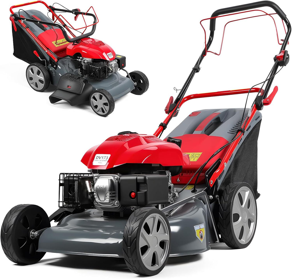 Lawn Mower Gas Powered, Gas Mower with 60l Grass Bag Big Wheels, 173cc Gas Engine 3 in 1 Mulching, Bagging & Side Discharge Self Propelled Walk-Behind Push Mower for Hills 2800RPM (Upgraded 02)