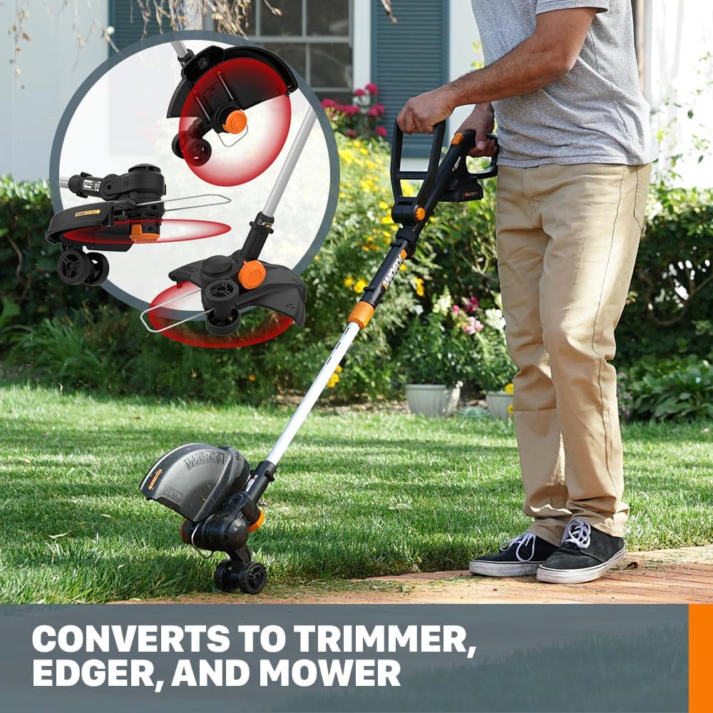 Worx 3 in 1 Cordless String Trimmer/Lawn Edger/Mini Mower, 12' Electric Weed Wacker with Command Feed, 20V Weed Eater with 5.5 LBS, 4.0 Ah Battery & Charger Included, WG170.3