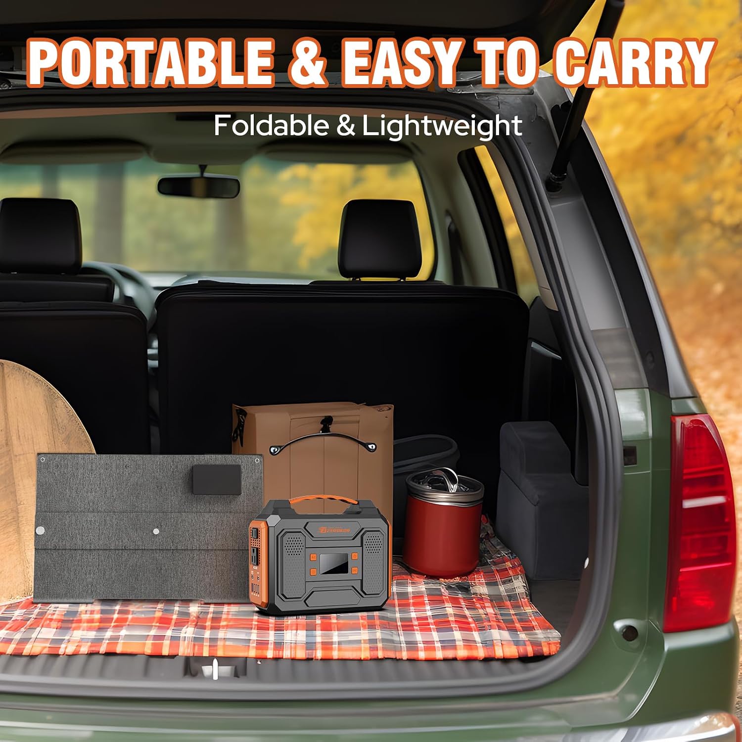 Portable Solar Generator 300W Power Station with Foldable 60W Solar Panel, Portable Power Bank 65W with DC AC Outlet 110V for Laptop Smart Device Home RV Outdoor Hiking Camping Adventure