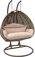 Luxury Comfort 2 Person Outdoor, Patio, Hanging Wicker Swing Chair (X Large, Latte Wicker with Latte Cushion)