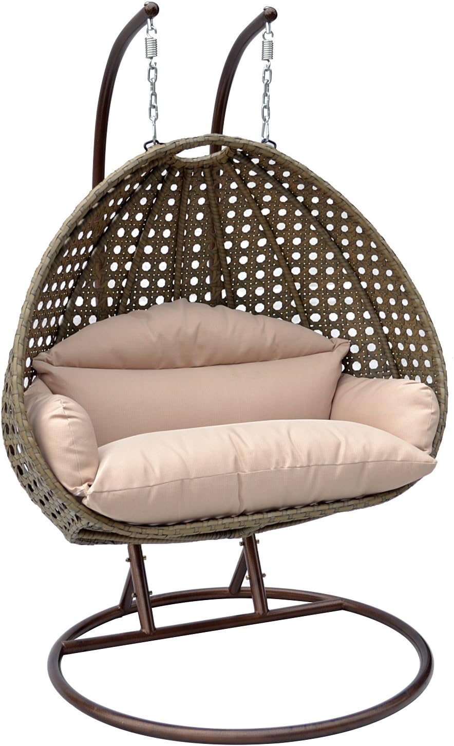 Luxury Comfort 2 Person Outdoor, Patio, Hanging Wicker Swing Chair (X Large, Latte Wicker with Latte Cushion)