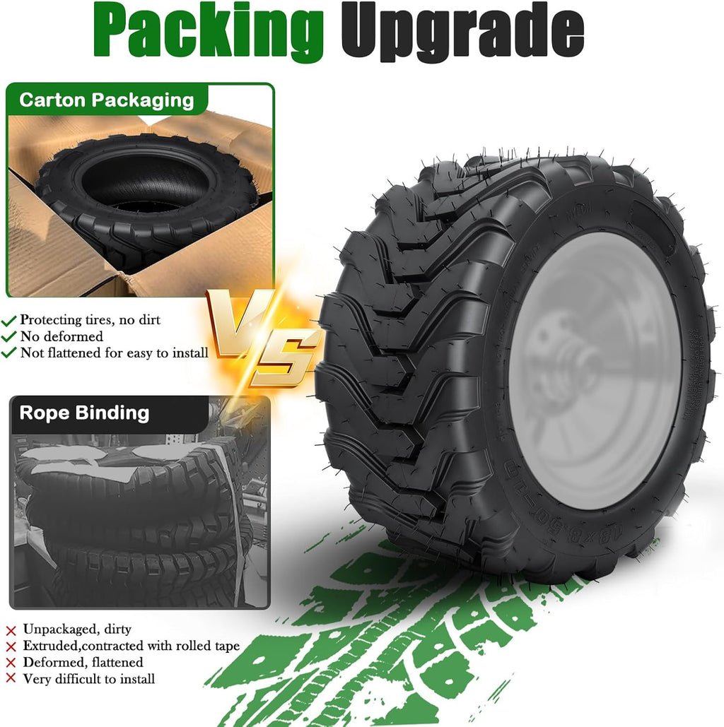 TRIPOWER 18x8.50-10 Garden Tractor Tires, 6 PR Tubeless, R4 Heavy Duty Farm and Lawn Master Tractor Tire Compatible with Kubota John Deere, Set of 2