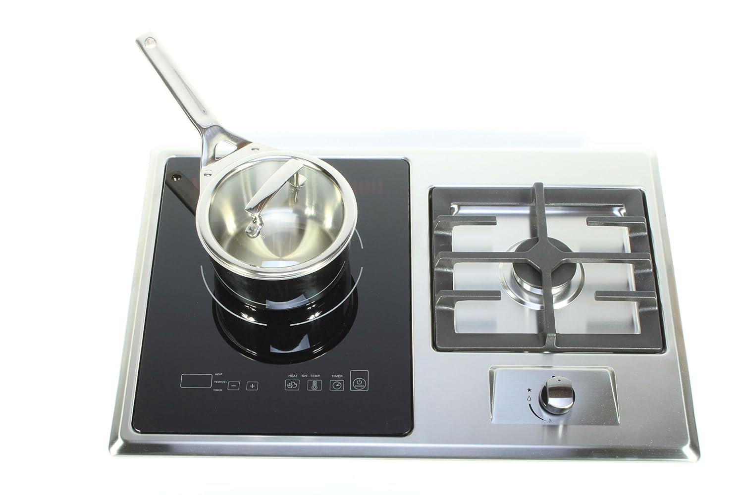 TI-1+1B 25-Inch Built-In Dual Burner Cooktop, Single Induction and Gas Combination, 1750W, UL858 Certified