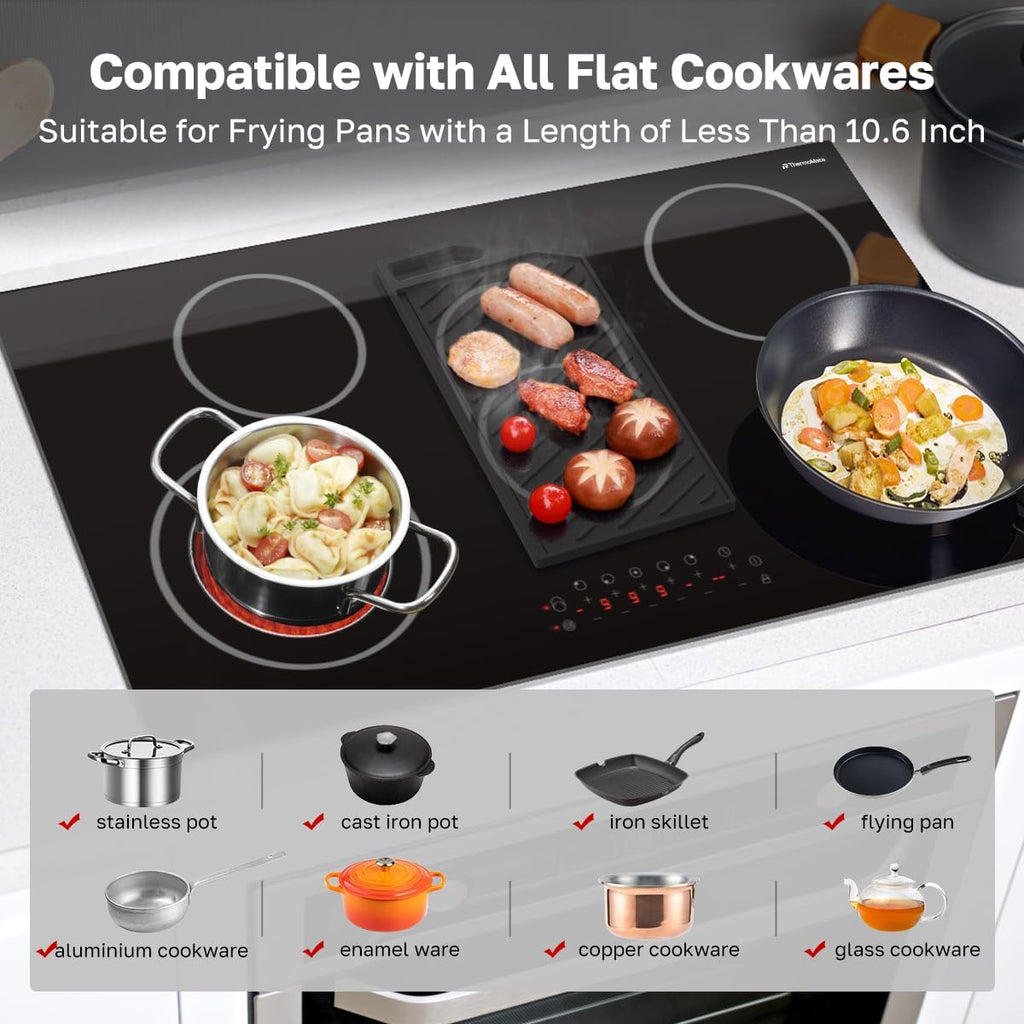 ThermoMate 36 Inch Electric Cooktop 5 Burners, 36' Built in Radiant Electric Stove Top, 8500W Ceramic Cooktop with Touch Control, 9 Heating Level, Chlid Lock & Timer, 220-240V Hard Wire ETL Listed