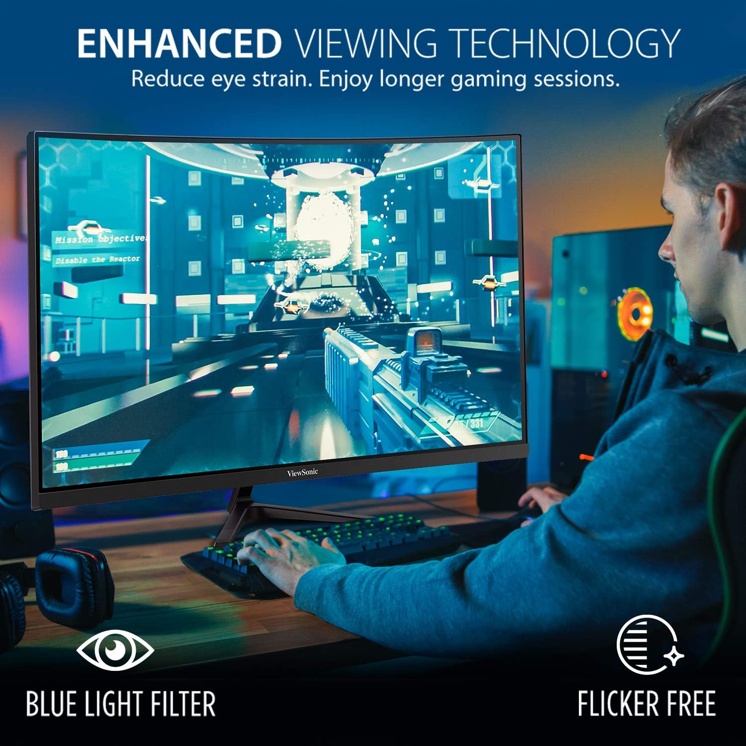 ViewSonic VX3218-PC-MHD 32 Inch 1080p Curved Gaming Monitor, 180Hz and 1ms for Smooth Gameplay, FreeSync Premium and Eye Care Technology, HDMI, and DisplayPort Inputs