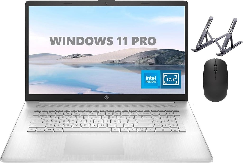 HP 17 Laptop, 17.3' HD+, Intel Quad Core i3-1125G4 Processor, 32GB RAM, 1TB SSD, Windows 11 Pro, Anti-Glare Display, Long Battery Life, Wi-Fi, Bluetooth, Webcam, HDMI, Alpacatec Accessories, Silver