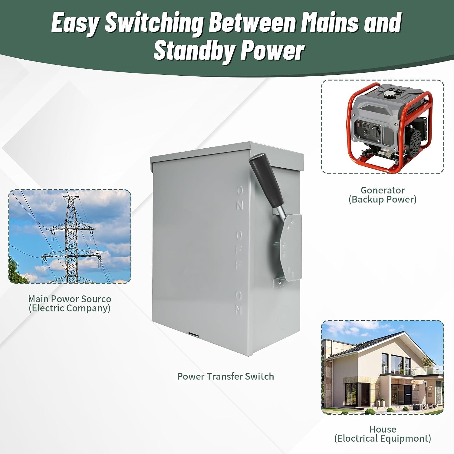 200-Amp Generator Transfer Switch, 3 Pole 120/240V Manual Transfer Switch for Home Generator, 48,000 W Heavy Duty Double-Throw Power for Outdoor＆Indoor, Meeting NEMA 3R Standards