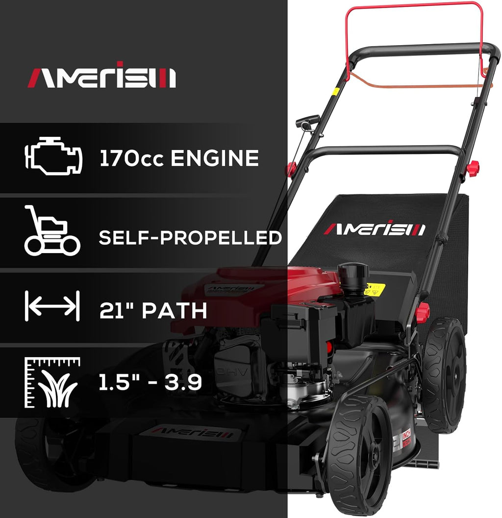 AMERISUN Self Propelled Gas Lawn Mower, 21' with 170cc 4-Cycle OHV Engine 3-in-1 RWD Self-Propelled Lawn Mower (AV8621S1)