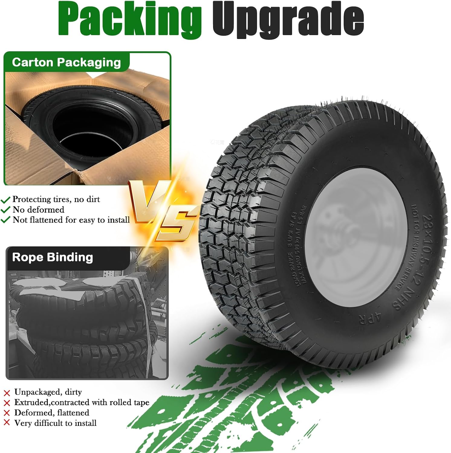 TRIPOWER 23x10.50-12 Lawn Mower Tires - 23x10.5x12 Tire for Riding Mower and Lawn Garden Tractor, Durable, 4PR Tubeless, 1200lbs Capacity, Set of 2