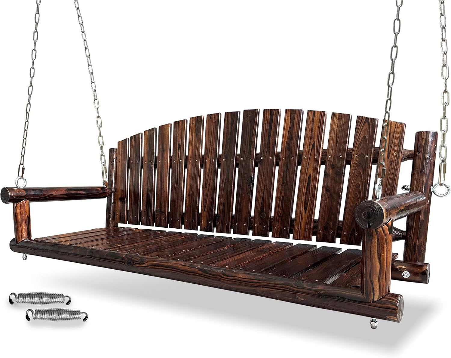 5FT Rustic Log Wooden Porch Swing, Heavy-Duty 900 LBS, Outdoor Hanging Bench for Patio, Garden, Yard – Solid Fir Wood, Handcrafted, Weather-Resistant Finish (Rustic, 5-feet)