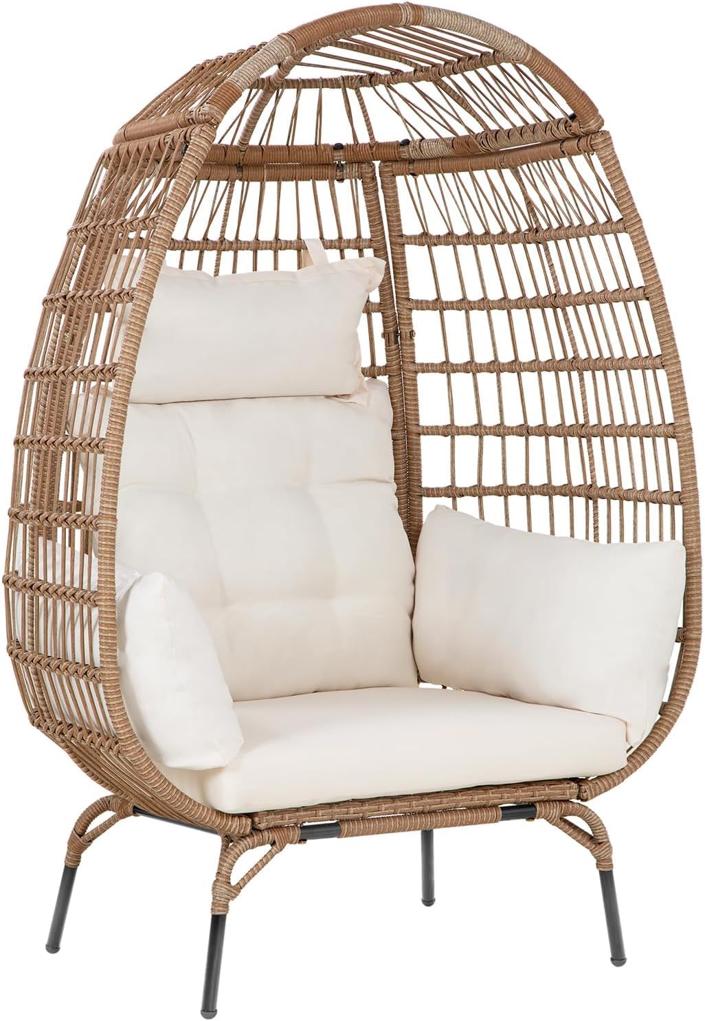 Oversized Egg Chair with Stand, Room Decor Aesthetic Reading Chair, Lounge Chairs for Outside Wicker Egg Chair, Outdoor Chairs Comfortable Rattan Chair, 352Lb Capacity Patio Chairs Outdoor Furniture