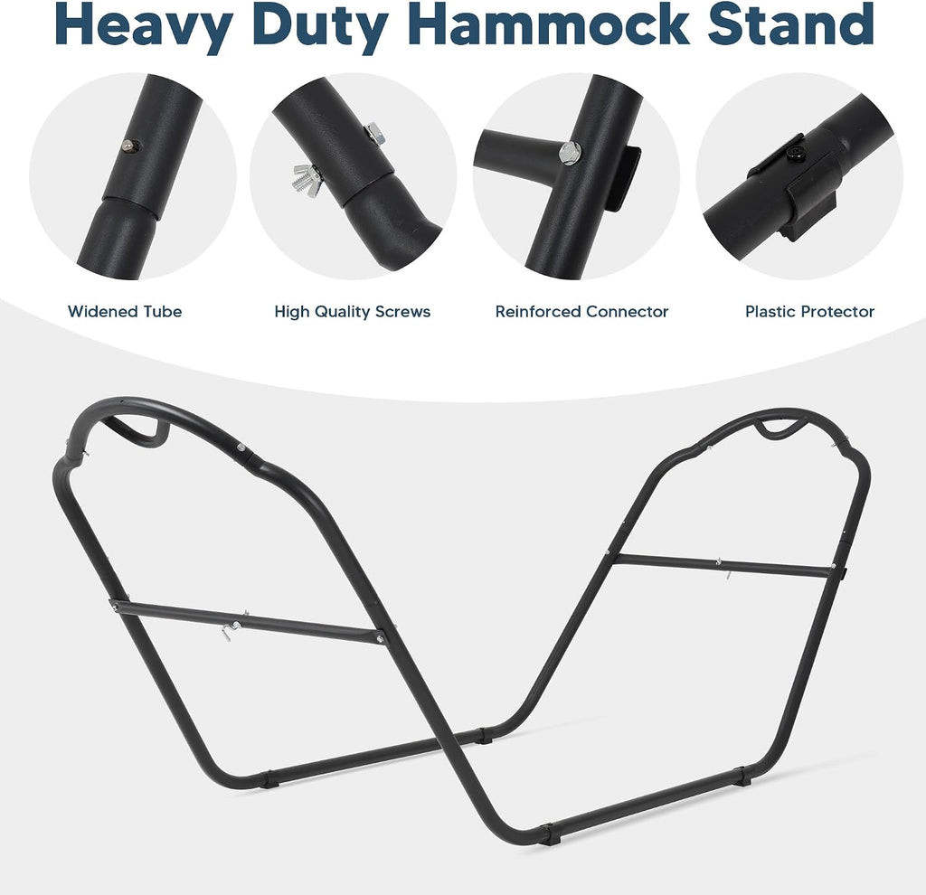 SUNCREAT Universal Steel Hammock Stand Only, Heavy Duty Hammock Stand, Fits 2 Person Hammock 9 to 14 Feet Long, 475-Pound Capacity, Patent Pending, Black