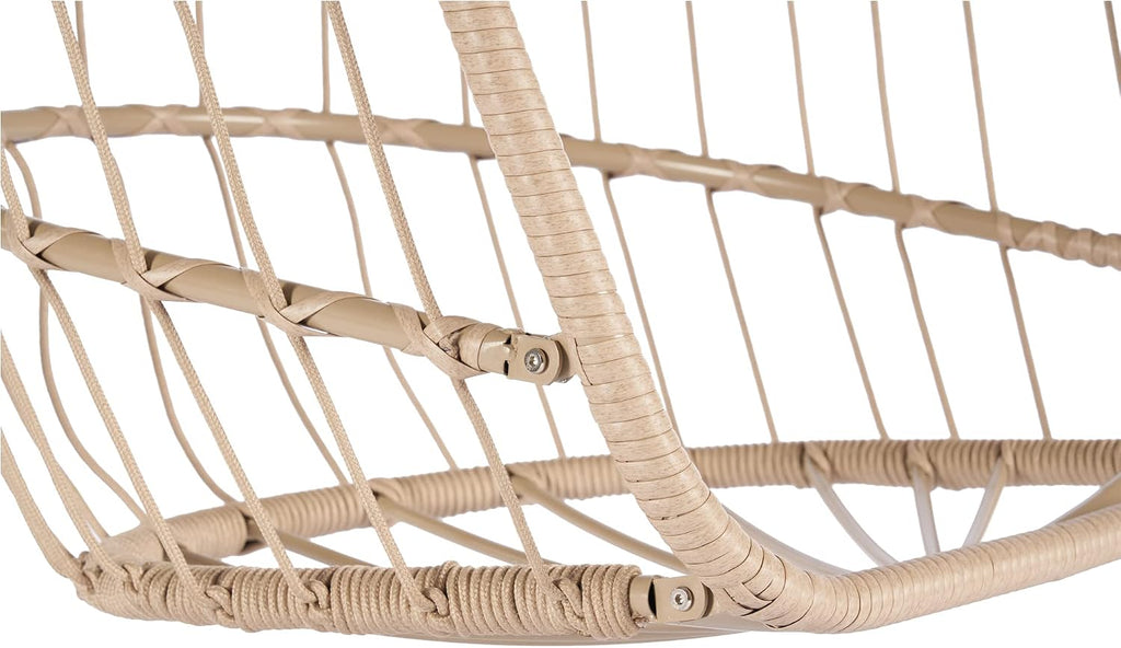 KEIKI Hanging Egg Chair, Outdoor Patio Swing Basket Egg Chair with Cushion, 360LBS Load Rattan Wicker Hammock Chair for Balcony, Garden, Living Room, Natural+Khaki