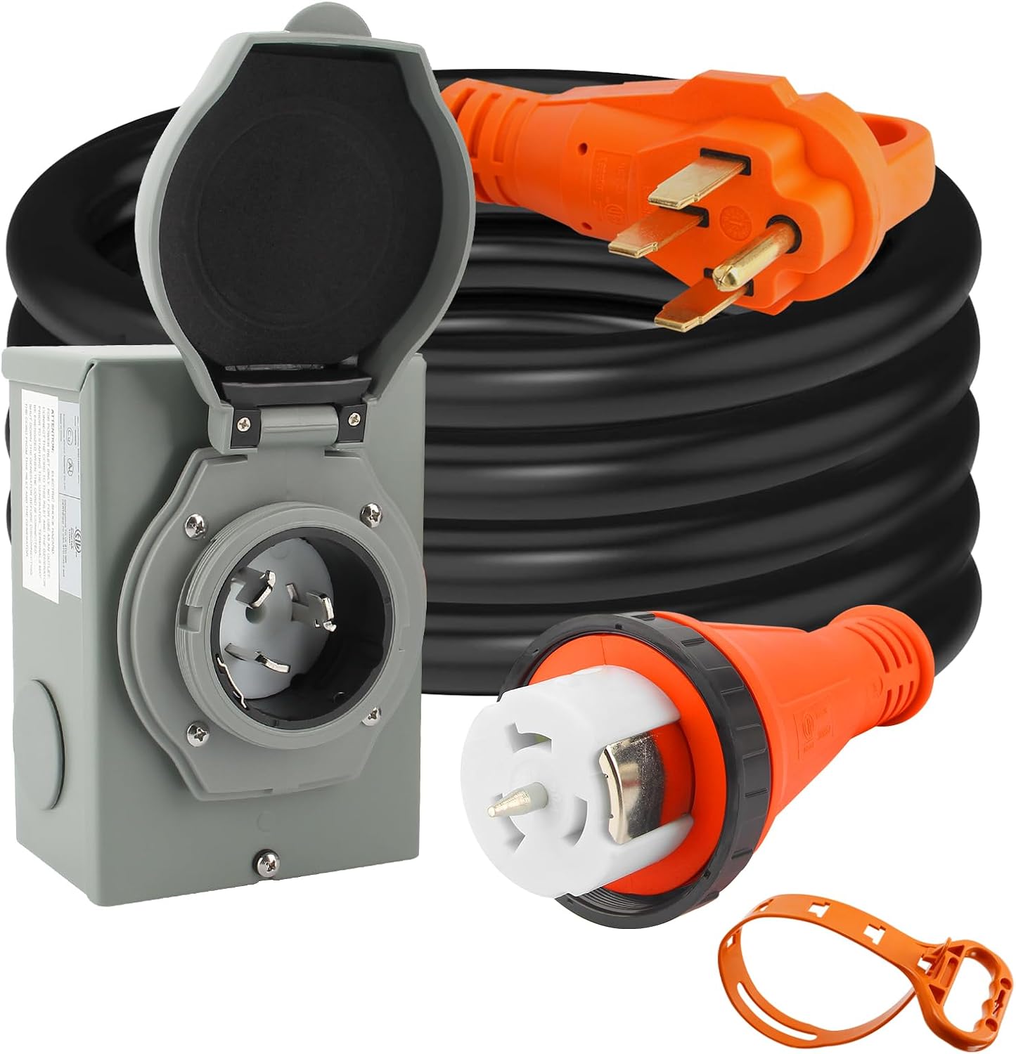 50 Amp 15 FT Generator Cord Power Inlet Box Combo Kit, NEMA 14-50P to SS2-50R STW 6/3+8/1 AWG 125/250V Twist Lock Pre-Drilled Inlet Box, Generator to House Hookup Kit, ETL Listed