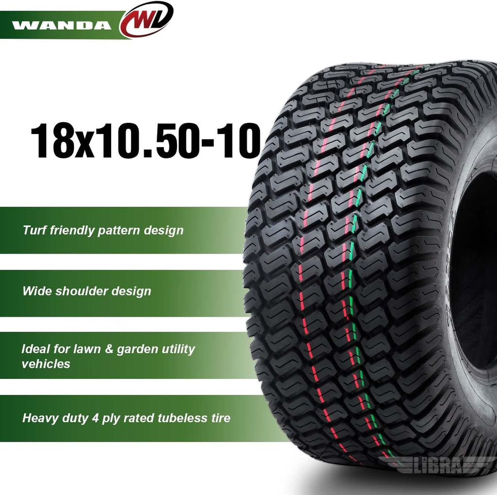 WANDA 18X10.5-10 Lawn Mower Tractor Cart Turf Tires 4 Ply 18x10.5x10 -Set 2-13033