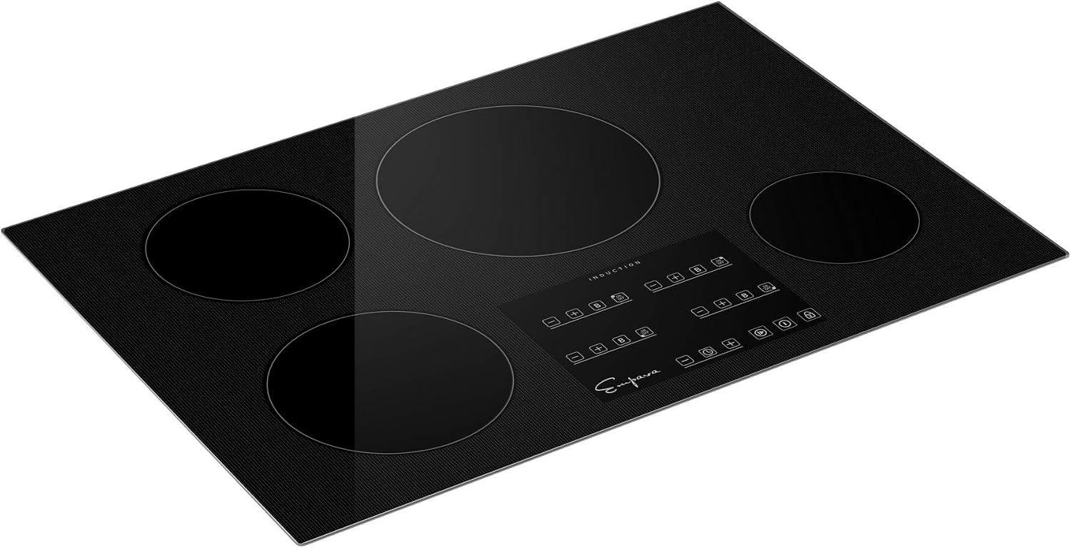 Empava 30 Inch Built-In Electric Induction Cooktop, 4 Zone Smooth Glass Surface, Touch Sensor Control, Power Boost, Child Lock, Timer Function, Hardwired Kitchen Appliance