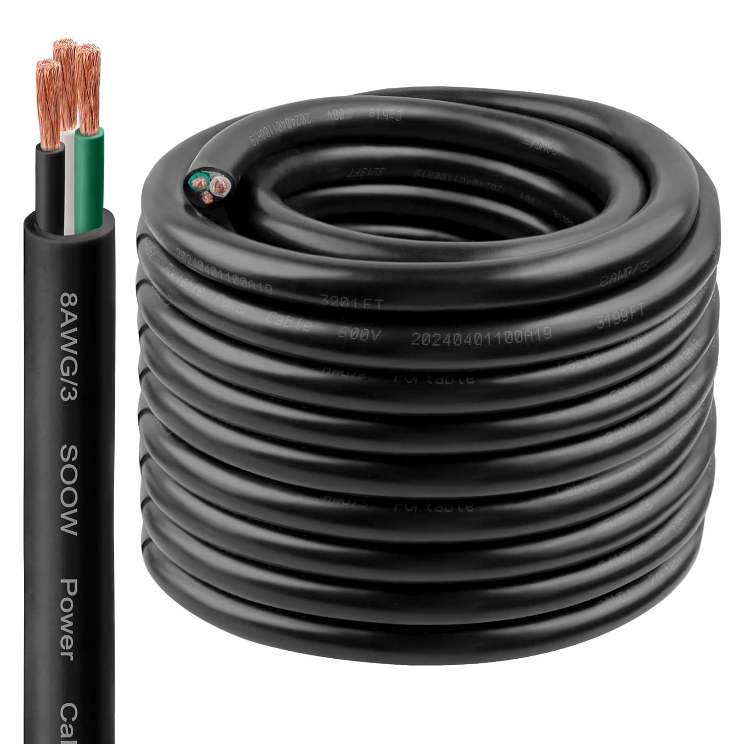 8/3 SOOW Wire 75FT, 8 AWG 600V SOOW Bulk Cable, 8 Gauge 3 Conductor Portable Power Cable, Extension Cord for Welder,Generator,Portable Light,Circuits,EV Car Charger,Motor Lead