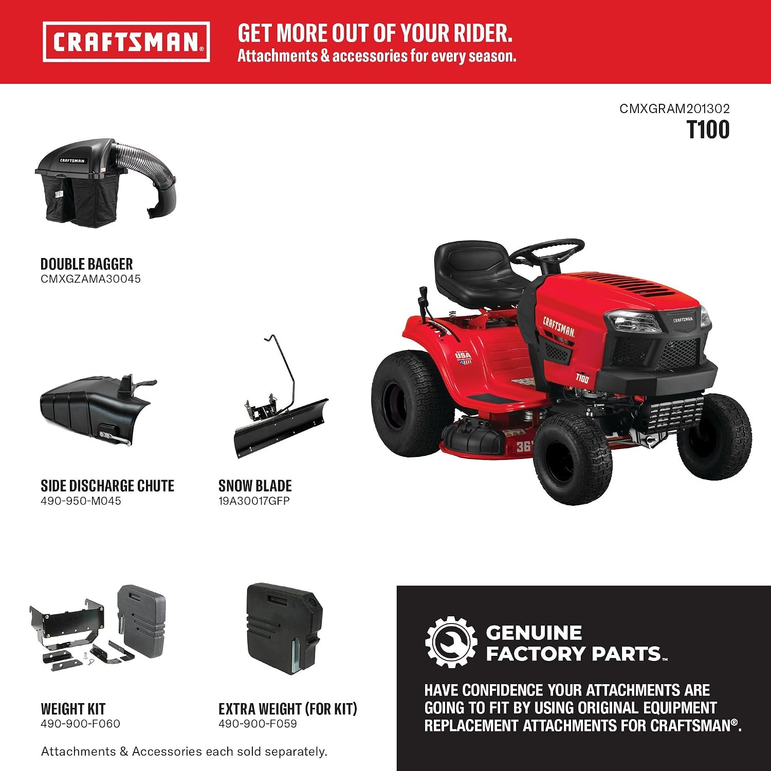 CRAFTSMAN 36' Gas Riding Lawn Mower with 11.5 HP* Briggs and Stratton Single-Cylinder Engine, Gas Lawn Tractor with 7-Speed Transmission, Red/Black (13AC77XYA93)