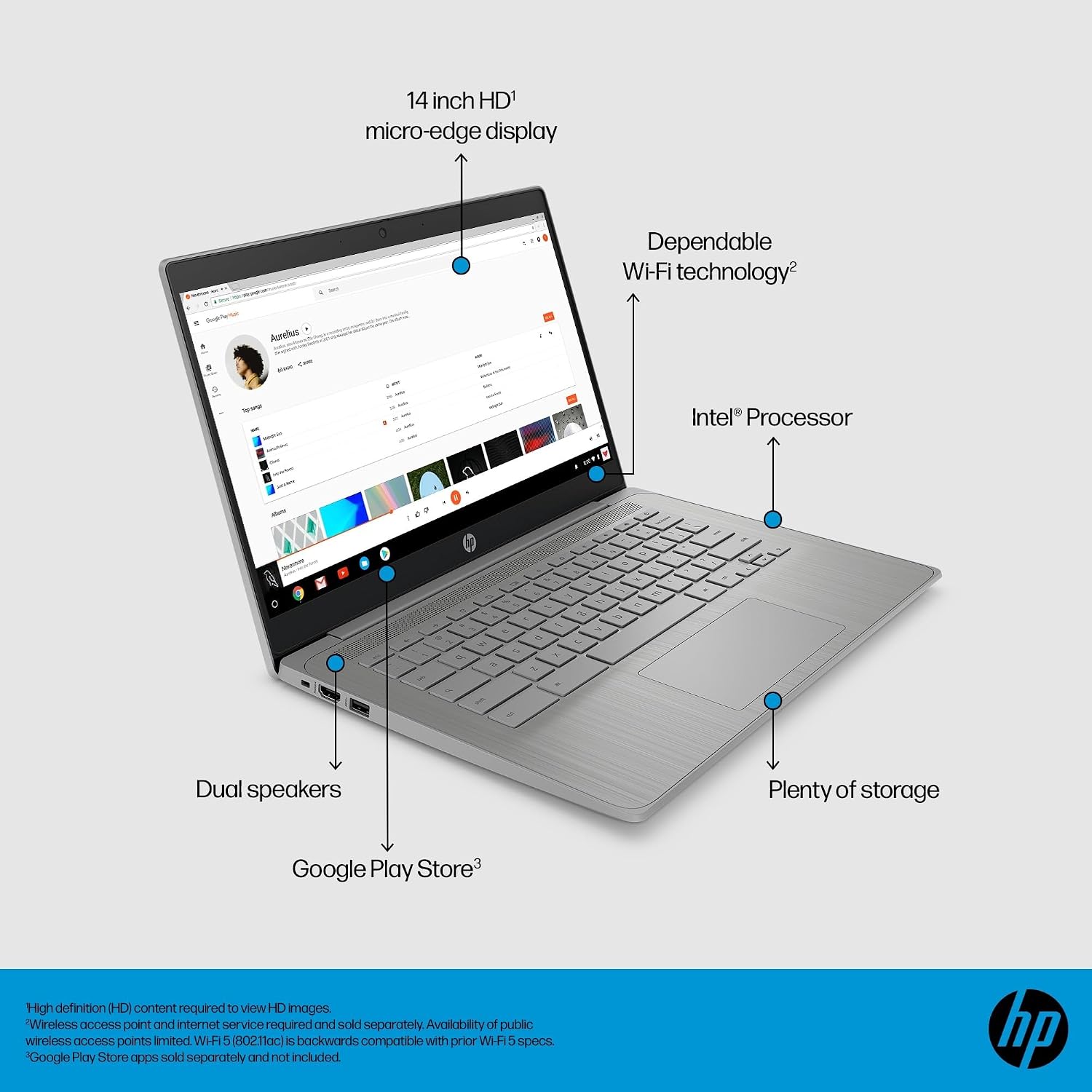 HP Chromebook 14 Laptop (14' HD, Intel 4-Core Celeron N4120, 4GB RAM, 192GB Storage(64GB+128GB SD Card)) for Home & Student, Light Weight & 14-Hr Battery Life, Webcam, Wi-Fi, IST HUB, Chrome OS, Grey