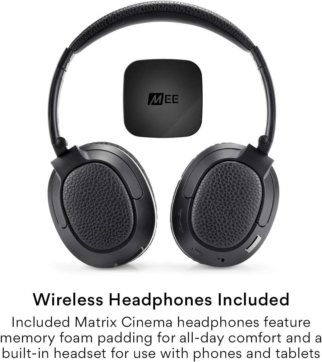 MEE Audio Connect T1CMA Bluetooth Over-Ear Wireless Headphones Headset for TV with no Audio Delay; Includes Transmitter (Optical/AUX/RCA) and CinemaEAR Audio Enhancement for Seniors & Hard of Hearing