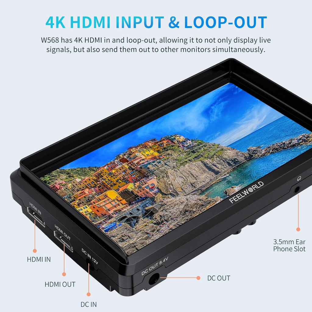 FEELWORLD FW568 6 inch FHD 450nit DSLR Camera Field Monitor with Waveform LUTs Video Peaking Focus Assist 1920x1080 IPS 4K HDMI Professional Video Accessories