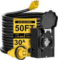 50FT 30 Amp Generator Cord with Pre-Drilled Power Inlet Box,Heavy Duty Generator Power Cord 4 Prong,125/250V,NEMAL14-30P/14-30R,Waterproof,ETL Listed,Home/RV Power Supply