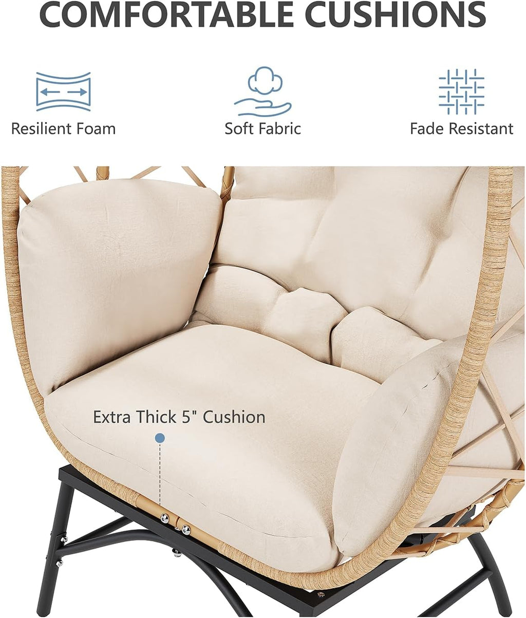 SWITTE Wicker Egg Chair Outdoor, Oversized Patio Lounge Chairs with Cushion for Indoor Living Room, Bedroom, Outside Backyard Balcony-Beige