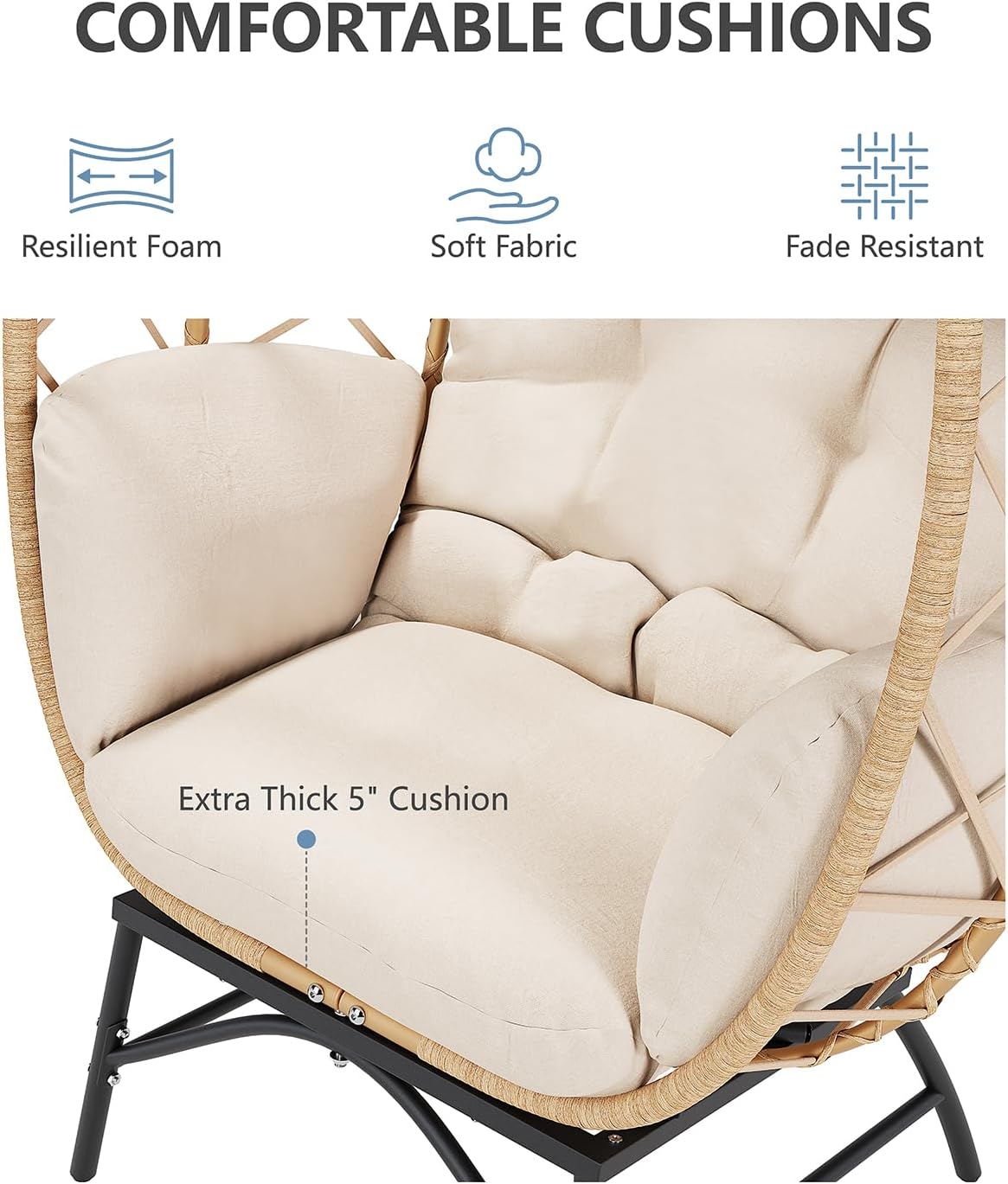 SWITTE Wicker Egg Chair Outdoor, Oversized Patio Lounge Chairs with Cushion for Indoor Living Room, Bedroom, Outside Backyard Balcony-Beige