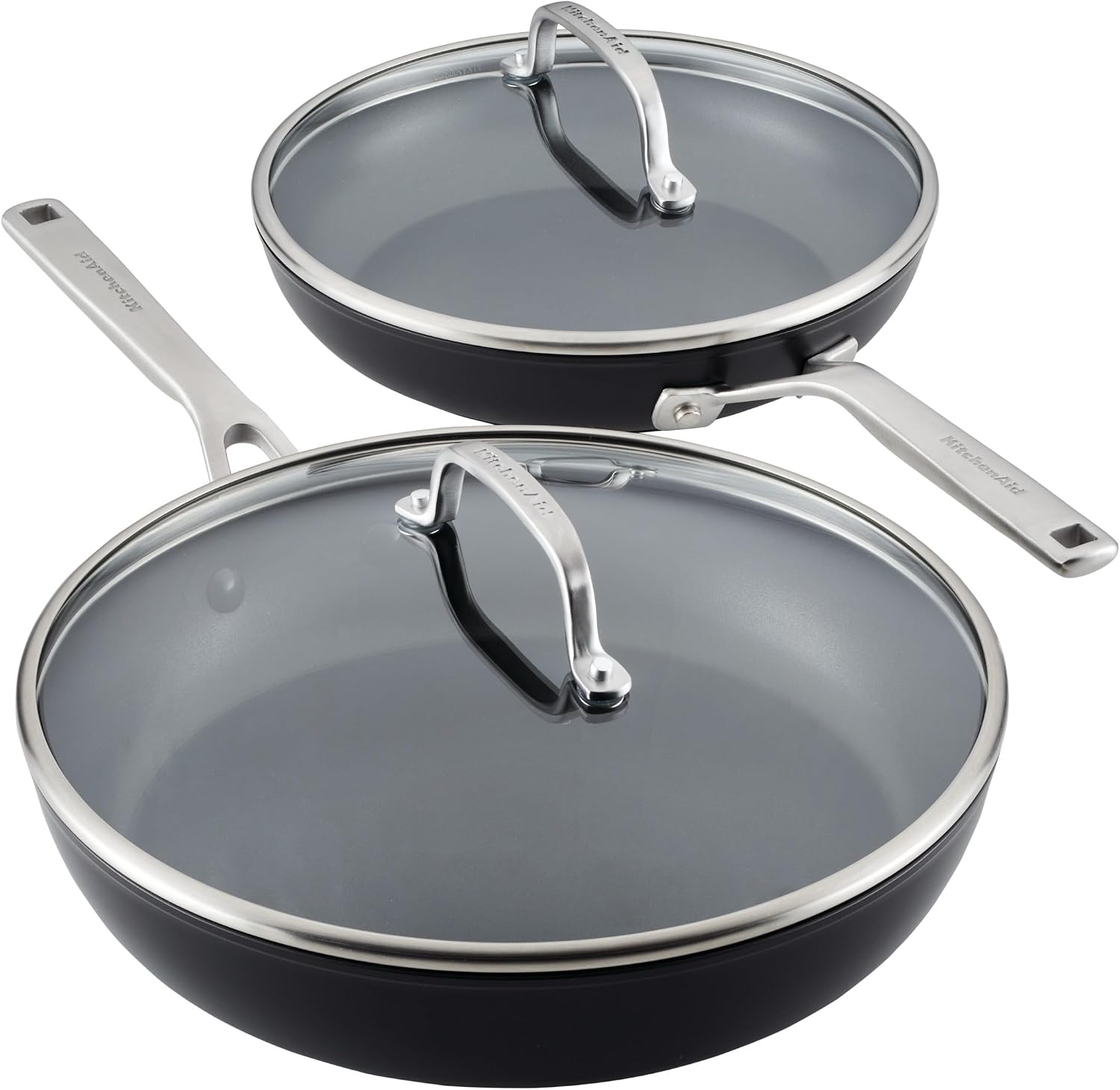 KitchenAid Hard Anodized Induction Nonstick Frying Pan Set With Tempered Lids, 4-Piece - 10 & 12 Inch – Durable, Even Heating, Oven Safe to 500°F, Dishwasher Safe, Easy-Clean