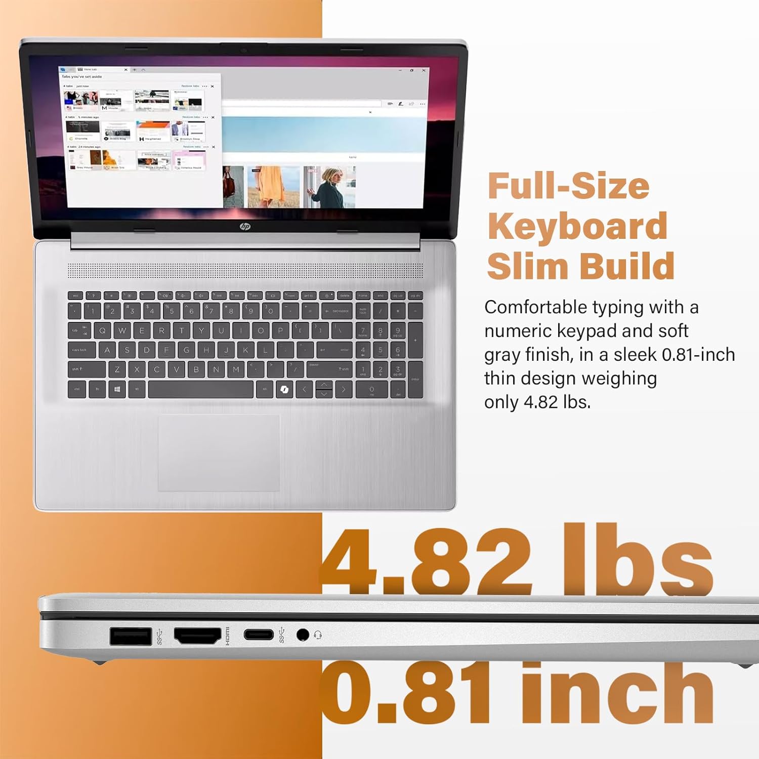 HP Flagship 17 Touchscreen Laptop Computer - 17.3' Anti-Glare HD+ Display, Windows 11 Pro, Copilot, AMD Ryzen 5 7430U (up to 4.3GHz), Wi-Fi 6, Fast Charge | 16GB RAM + 1TB SSD