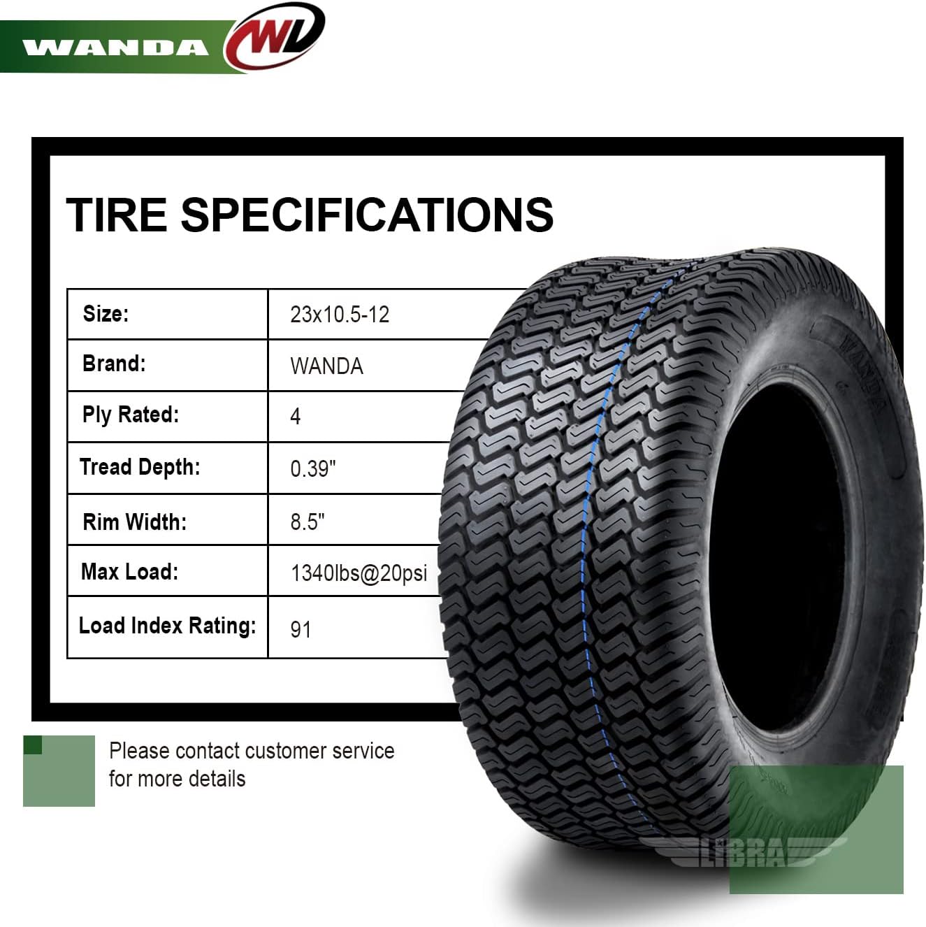 WANDA Set 2 23x10.5-12 Lawn Mower Cart Turf Tires P332 /4 ply - 13049