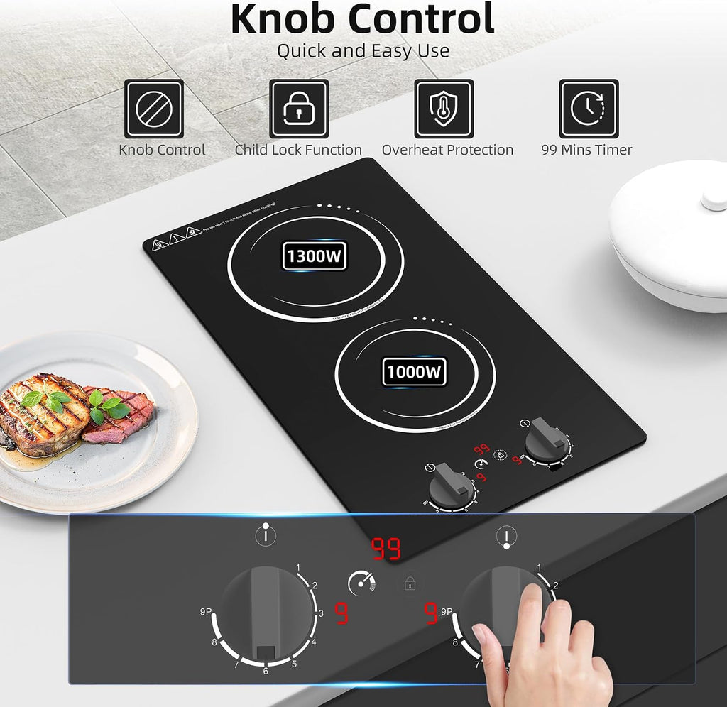 VBGK Double Induction Cooktop,110V 2300W 2 burner induction cooktop,2 burner Hot Plate Electric burner with LCD Touch Screen 9 Levels Settings Child Safety Lock & Timer